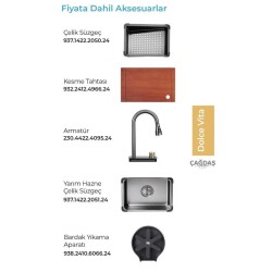 Crauf Dolce Vita 6370 PVD Kaplama Eviye Mat Gri Renk (530.2425.6370.24) - 5