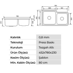 Crauf Lavello 3078 Mat Inox İkiz Eviye (537.1421.3078.24) - 2
