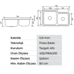 Crauf Lavello 3078 Pvd Füme Renk İkiz Eviye (537.1422.3078.24) - 2