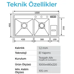 Crauf Lusso 1065 Eviye Takım Mat Gri Renk (537.1425.1065.24) - 3