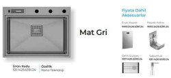 Crauf Lusso 6391 Eviye Takımı Mat Gri Renk (531.1425.6391.24) - 2