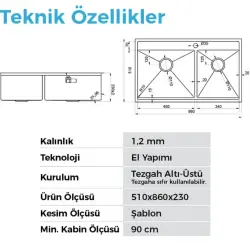 Crauf Poli 6311 Pvd İkiz Eviye Bakır Renk (537.2424.6311.24) - 2