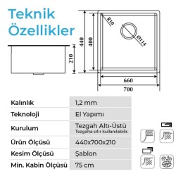 Crauf Stella 4470 Tezgah Altı Eviye Inox Renk (530.2420.4470.24) - 2