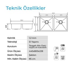 Crauf Stella 4580 2 Göz İkiz Eviye PVD Kaplama Inox Renk (537.2420.4580.24) - 2