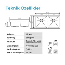 Crauf Stella 4580 2 Göz İkiz Evye PVD Kaplama Füme Renk (537.2422.4580.24) - 2