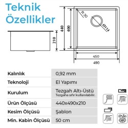 Crauf Venüs 3049 Tezgah Altı Inox Eviye (530.1420.3049.24) - 2