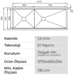 Crauf Vertice 2085 İkiz Eviye Inox Renk (537.1420.2085.24) - 2