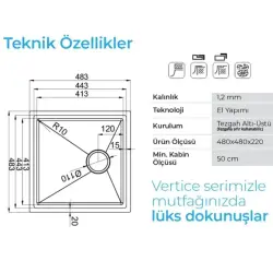 Crauf Vertice 4848 Eviye Inox Renk (530.1420.4848.24) - 2