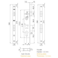 Kale 153 Silindirli Barelsiz Dar Tip 20 mm Kapı Kilidi (705KR) - 2