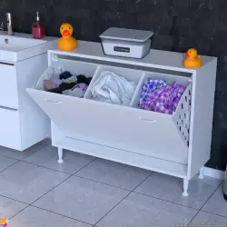 ModilaynSÖKE100cmEkstraBüyük3ÇamaşırSepetliÇokAmaçlıBanyo,MutfakDolabıBeyaz(103-B3S_B_100) - 3