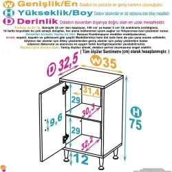 ModilaynSÖKE35cm1Kapaklı3GözRafÇokAmaçlıBanyo,MutfakDolabıBeyaz(103-B1K_2R_B_35) - 4