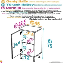 ModilaynSÖKE45cm1Kapaklı2GözRafÇokAmaçlıBanyo,MutfakDolabıBeyaz(103-B1K_1R_B_45) - 4
