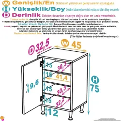 ModilaynSÖKE45cm1Kapaklı4GözRafÇokAmaçlıBanyo,MutfakDolabıBeyaz(103-B1K_3R_B_45) - 4