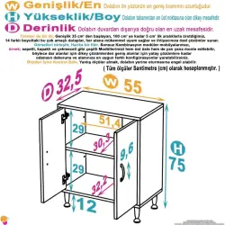 ModilaynSÖKE55cm2Kapaklı2GözRafÇokAmaçlıBanyo,MutfakDolabıBeyaz(103-B2K_1R_B_55) - 4