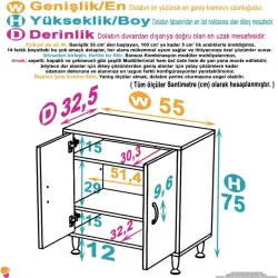 ModilaynSÖKE55cm2Kapaklı3GözRafÇokAmaçlıBanyo,MutfakDolabıBeyaz(103-B2K_2R_B_55) - 4