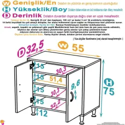 ModilaynSÖKE55cm2Kapaklı4GözRafÇokAmaçlıBanyo,MutfakDolabıBeyaz(103-B2K_3R_B_55) - 4