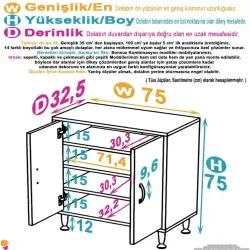 ModilaynSÖKE75cm2Kapaklı4GözRafÇokAmaçlıBanyo,MutfakDolabıBeyaz(103-B2K_3R_B_75) - 4