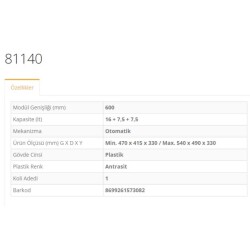 Pelikan Çekmece İçi 470*415*330 16LT 2 Kova Otomatik 81140 - 2