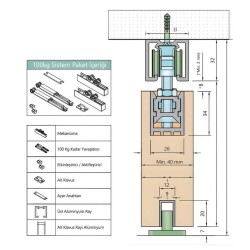 Sisco 100 kg Sürgülü Kapılar Serisi için Frenli Sürme Kapı Sistemi (SCS0138-0198) - 2