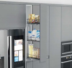 Starax 20cm Çift Açılım Gizli Raylı 3 Sepetli Ahşap Tabanlı Şişelik Sağ (S-2926-A) - 1