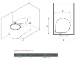Starax 2253 Çöp Kovası Siyah Renk Otomatik Kapak 10 Litre Modül 40cm (S-2253-B) - 3
