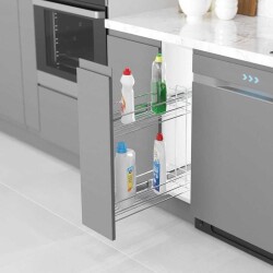 Starax 25cm Yandan Teleskopik Raylı Deterjanlık Frenli Ahşap Tablalı Krom Renk (S-2482-C) - 1