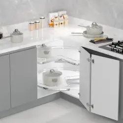 Starax 3/4 Borusuz Ahşap Tablalı Döner Sepet Takımı Krom Renk (S-3051-C) - 1