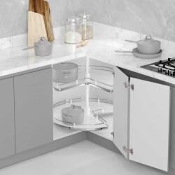 Starax 74cm Kaymaz Yüzeyli 3/4 Döner Ahşap Tablalı Sepet Takımı Krom (S-3027-C) - 1
