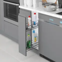 Starax Ahşap Tabanlı Gizli Raylı Deterjanlık Tek Açılım Sol Modül Antrasit 20cm Şişelik (S-2484-A) - 1