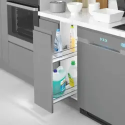 Starax Ahşap Tabanlı Gizli Raylı Deterjanlık Tek Açılım Sol Modül Krom 20cm Şişelik (S-2484-C) - 1