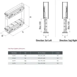 Starax Gizli Raylı Çift Açılım Sol Şişelik Antrasit Modül 15cm (S-2414-A) - 3