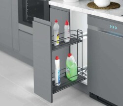 Starax Gizli Raylı Sağ Deterjanlık Çift Açılım Frenli Ahşap Tablalı Antrasit 20cm (S-2492-A) - 1