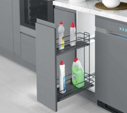 Starax Gizli Raylı Sol Deterjanlık Çift Açılım Frenli Ahşap Tablalı Antrasit 20cm (S-2491-A) - 1