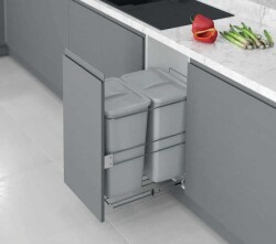 Starax Kapağa Monte Teleskopik Raylı Zemin Bağlantılı Çöp Kovası 35+35 Lt Frenli Gri 40cm (S-2593-G) - 1