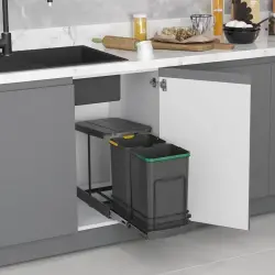 Starax Teleskopik Raylı Plastik Gövde Çöp Kovası 12+12 Litre Antrasit (S-2392-A) - 1