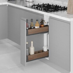 Starax Unique Wood-Antrasit Gizli Raylı 15cm Çift Açılım Sol Deterjanlık (S-2662-UW-A) - 1