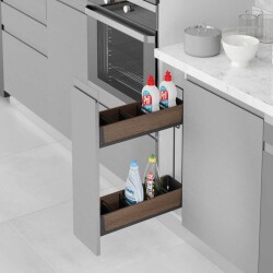 Starax Unique Wood-Antrasit Gizli Raylı 20cm Kaymaz Yüzeyli Çift Açılım Sol Deterjanlık (S-2441-UW-A) - 1