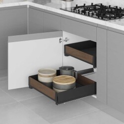 Starax Unique Wood Bağımsız Çift Açılım Gizli Raylı Çekmece Modül 60cm Antrasit Renk (S-2336-UW-A) - 1