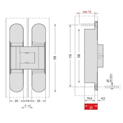 System Gizli Menteşe Antik Sarı Renk 128x22mm 60kg (HG105HT01 ABM) - 2