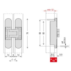 System Gizli Menteşe Antik Sarı Renk 76x14mm 16kg (HG104HT01 ABM) - 3