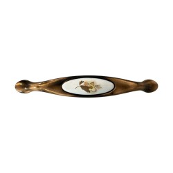 Tomurcuk Porselen Mobilya Kulbu Antik Bakır/Beyaz Renk 128mm Kulp (198-10-128-100) - 1