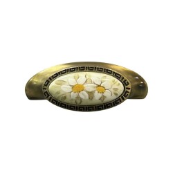Tomurcuk Porselen Mobilya Kulbu Antik Sarı/Beyaz Renk 64mm Kulp (198-05-64-94) - 1